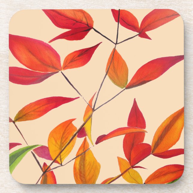 Orange Herbst hinterlässt originale Aquarellkunst Untersetzer (Vorderseite)