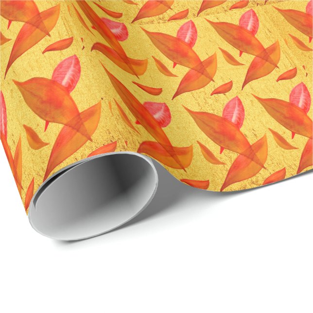 Orange Herbst Saisonblatt Kunst Geschenkpapier (Rolleneckpunkt)