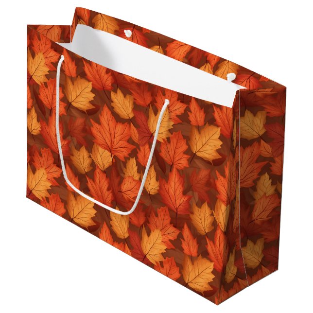 Orange Herbstlaube Große Geschenktüte (Vorderseite Schrägansicht)