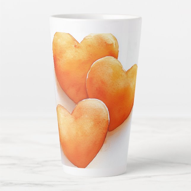 *Orange Herz Wasserfarbe Milchtasse (Vorderseite)