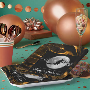 Orange Hexe Silhouette Halloween Pappteller
