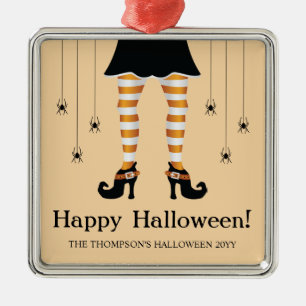Orange Hexenbeine und Spinnen Frohes Halloween Tex Ornament Aus Metall