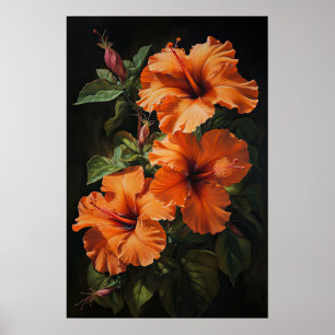 Orange Hibisken Blume Art Print Poster