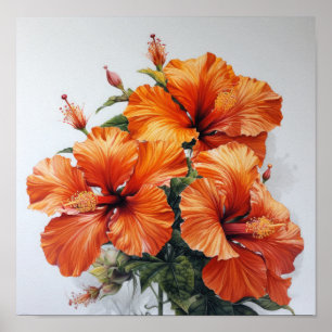 Orange Hibisken Blume Art Print Poster