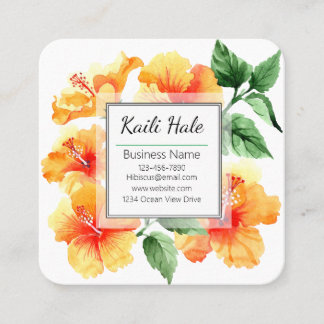 Orange Hibisken Blume Business Card mit QR Code Quadratische Visitenkarte