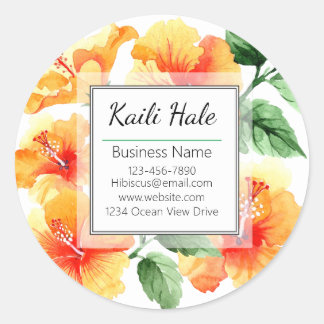 Orange Hibisken Blume Business Card Sticker