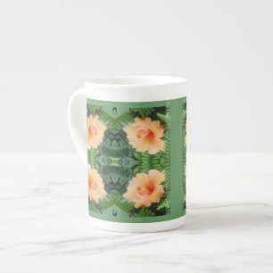 Orange Hibisken Blume Muster Prozellantasse