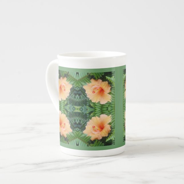 Orange Hibisken Blume Muster Prozellantasse (Vorderseite Links)