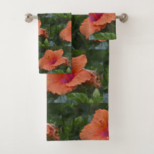 Orange Hibiskus Badhandtuch Set
