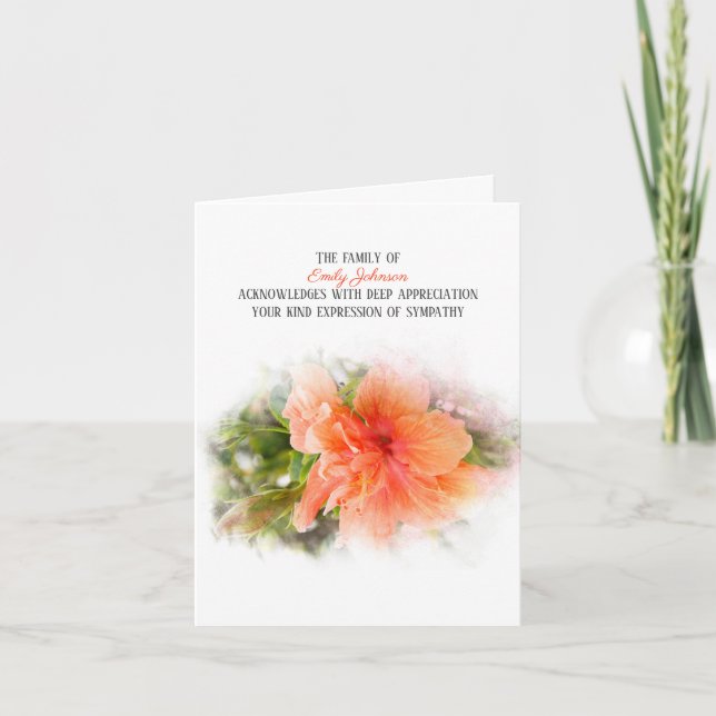 Orange Hibiskus Beileid Vielen Dank Dankeskarte (Vorderseite)