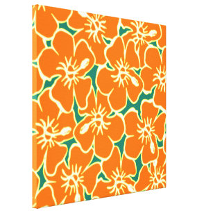 Orange Hibiskus Blume Hawaiische Mauer Kunst Leinwanddruck