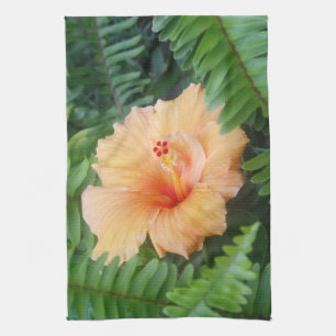 Orange Hibiskus Blume mit Ferns Küchentuch