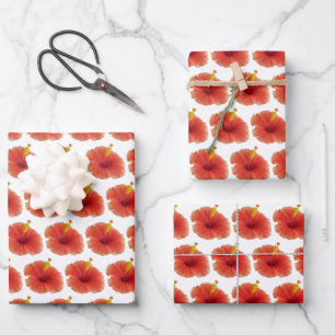 Orange Hibiskus Blume Tropenflora Geschenkpapier Set