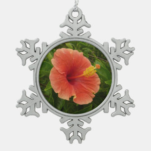 Orange Hibiskus Blume Tropenflora Schneeflocken Zinn-Ornament