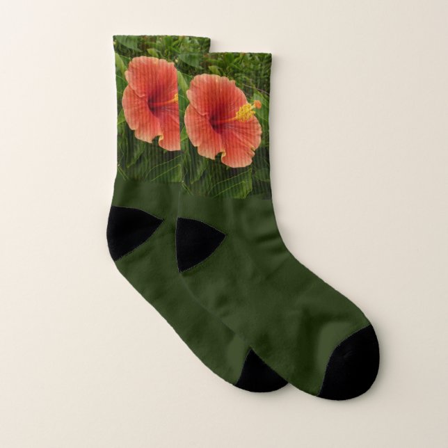 Orange Hibiskus Blume Tropenflora Socken (Paar)