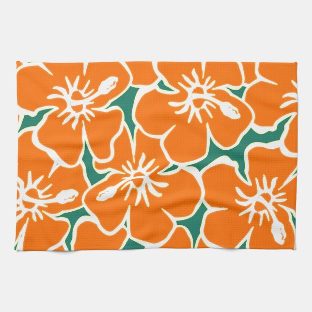 Orange Hibiskus Blume Tropical Hawaiian Luau Handtuch (Horizontal)