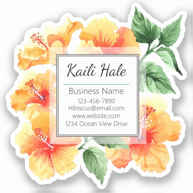 Orange Hibiskus Blume Vinyl Business Card Aufklebe Aufkleber (Vorderseite)