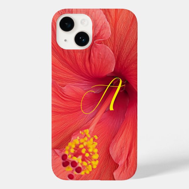 Orange Hibiskus Foto mit Elegant Initialskript Case-Mate iPhone Hülle (Rückseite)