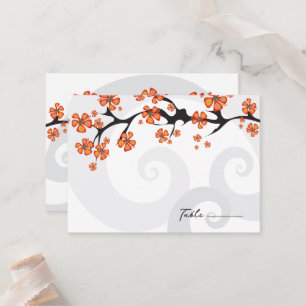 Orange Hibiskus Fusion Grey Swirl Tropical Wedding Platzkarte