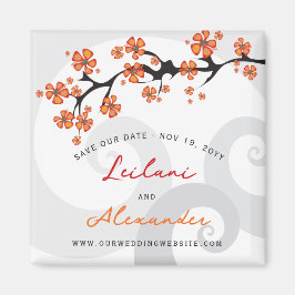 Orange Hibiskus Grau Wirbel Tropical Save the Date Magnet