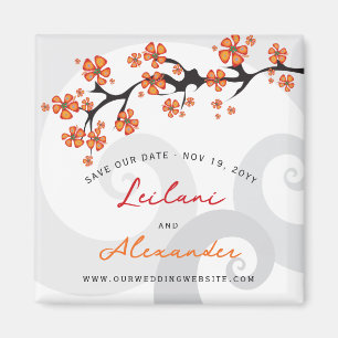 Orange Hibiskus Grau Wirbel Tropical Save the Date Magnet