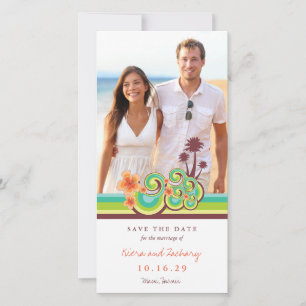 Orange Hibiskus Tropical Aquamarin Waves Beach Fot Save The Date