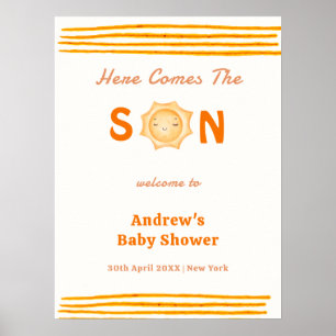 Orange hier kommt der Sohn Baby Shower Willkommen  Poster