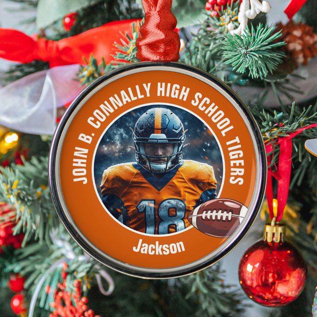 Orange High School Football Player Foto Weihnachte Ornament Aus Metall (Von Creator hochgeladen)