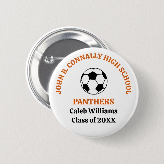 Orange High School Fußballmannschaft Personalisier Button (Vorne & Hinten)