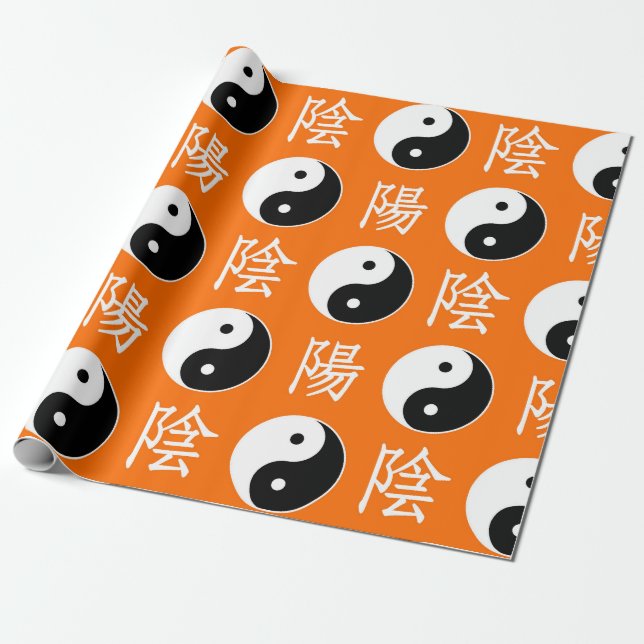 Orange Hintergrund Chinesisches Yinyang-Muster Geschenkpapier (Ungerollt)