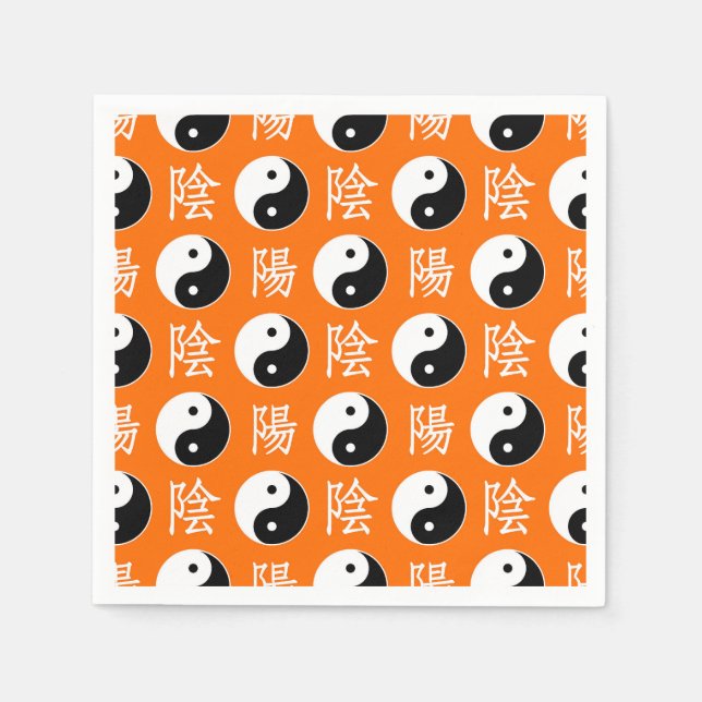 Orange Hintergrund Chinesisches Yinyang-Muster Serviette (Vorderseite)