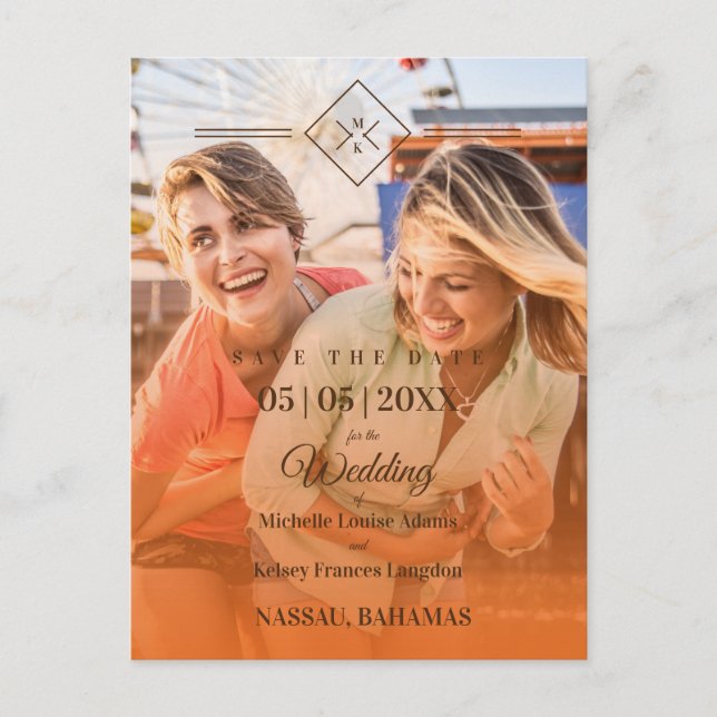 Orange Hochzeit in Urlaubsort Gay Lesbian Wedding Postkarte (Vorderseite)