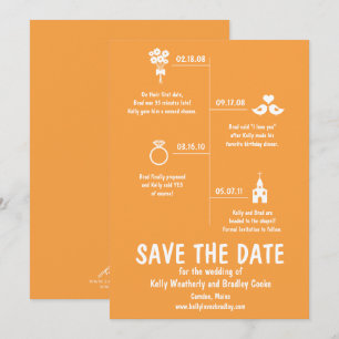 Orange Hochzeits-Zeitstrahl Save-the-Date-Karte Einladung