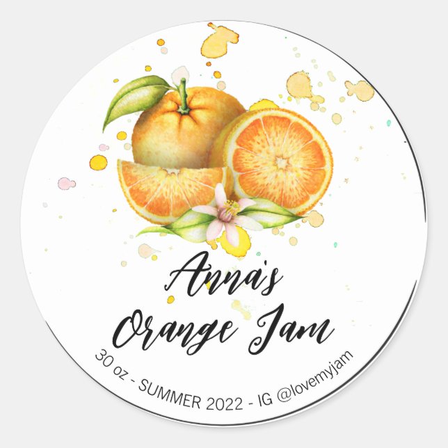 *~* Orange Homemade Jelly Jam Preserve AP30 Runder Aufkleber (Vorderseite)