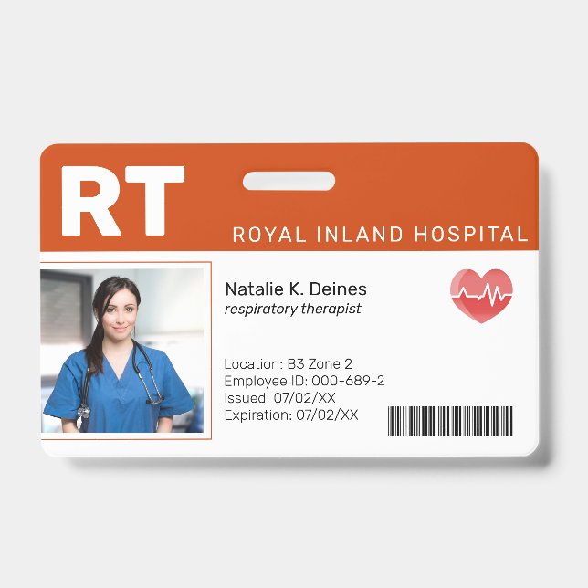 Orange | Hospital Medical Employee Foto ID Abzeich Ausweis (Vorderseite)