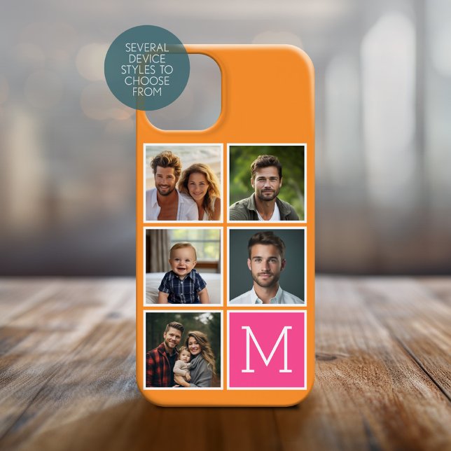 Orange - Hot Pink - 5 Fotolage - Monogramm Case-Mate iPhone Hülle (Personalized Phone Cover with Photos)