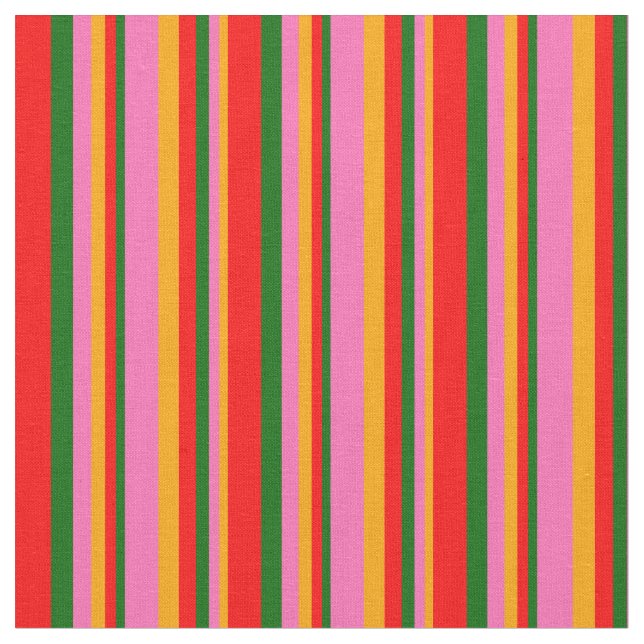 Orange, Hot Pink, Dunkelgrün und Rotmuster Stoff (Nahaufnahme)
