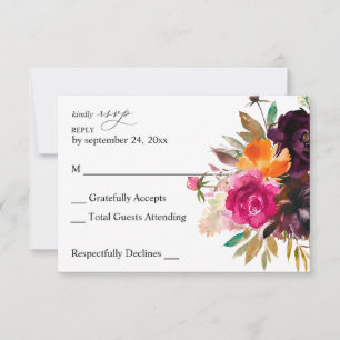 Orange, Hot Pink, Lila Fall Floral RSVP Karte