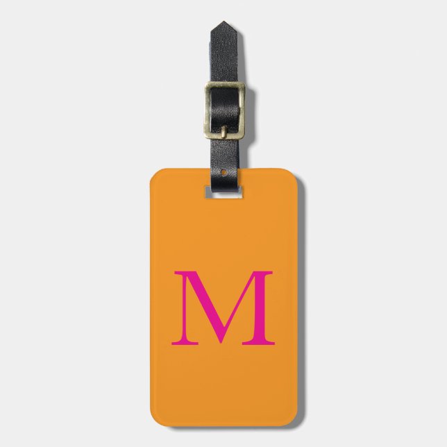 Orange Hot Pink Monogramme Name Geschenk Gastgesch Gepäckanhänger (Vorderseite vertikal)