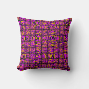 Orange Hot Pink Schwarzes Modernes Zickzack-Muster Kissen