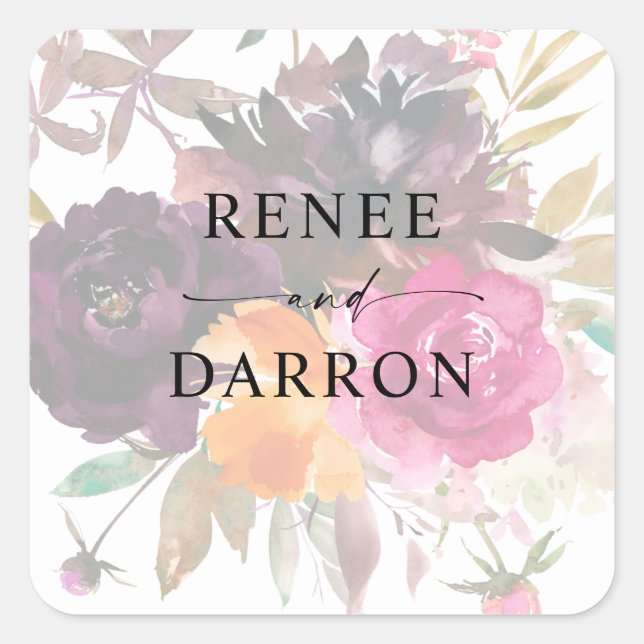 Orange, Hot Pink und Lila Fall 3 Blütenfarben Quadratischer Aufkleber (Vorderseite)