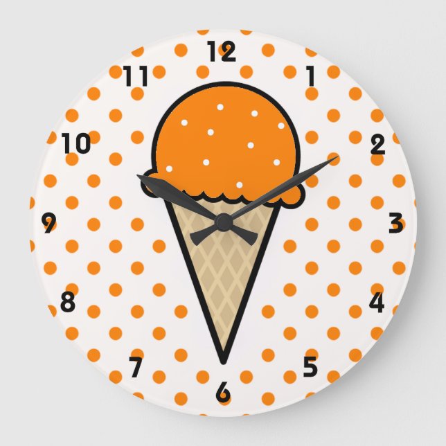 Orange Ice Creme Cone Große Wanduhr (Vorderseite)
