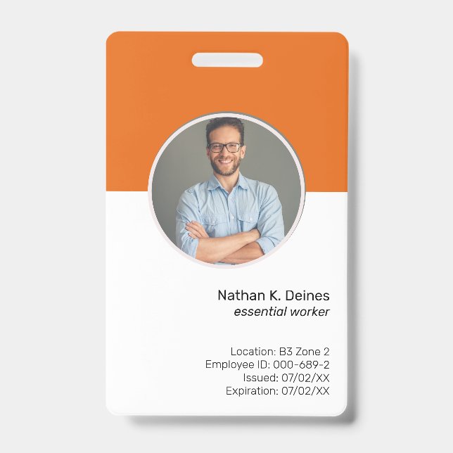 Orange ID | Mitarbeiter Foto ID Company Security Ausweis (Vorderseite)