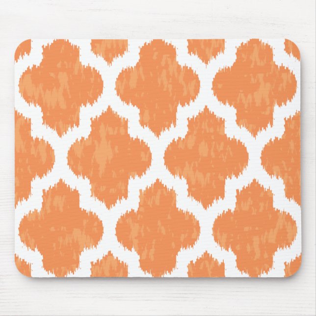 Orange Ikat Quatrefoil klassisches modernes Mousepad (Vorne)