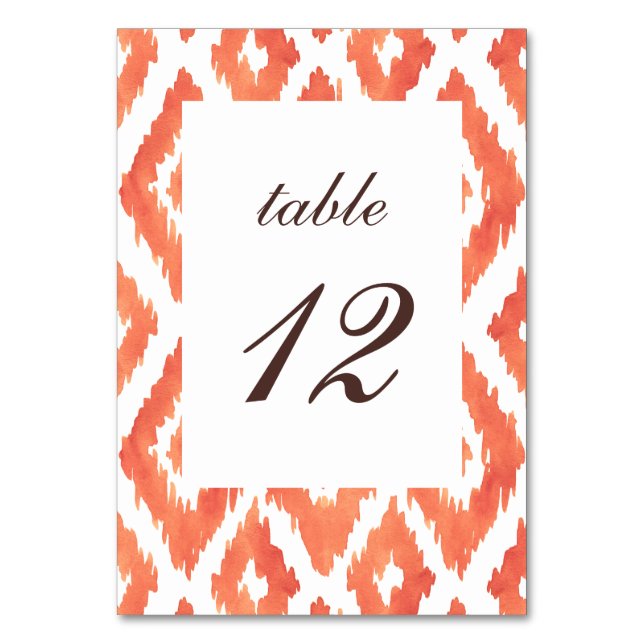Orange Ikat Tischnummer (Vorderseite)