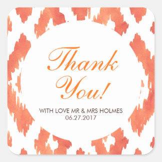 Orange Ikat Vielen Dank Quadratischer Aufkleber