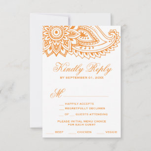 Orange Indian Paisley Menü Auswahl RSVP Karte