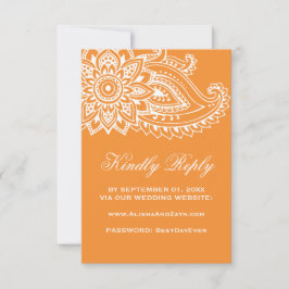 Orange Indian Paisley Wedding Website RSVP Card Karte