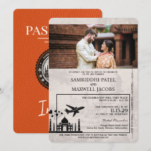 Orange Indien Reisepass Hochzeitseinladung Einladung