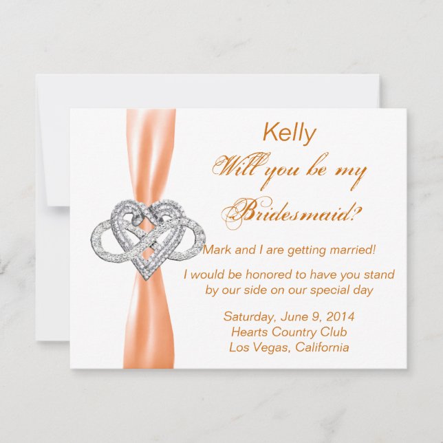 Orange Infinity Heart Bridesmaid Card Einladung (Vorderseite)